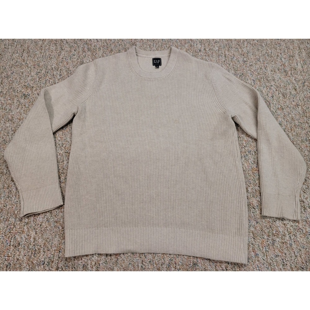 Gap Sweater Mens XL Beige Crewneck Pullover Knit Fisherman‎ Outdoors Hiking Camp
